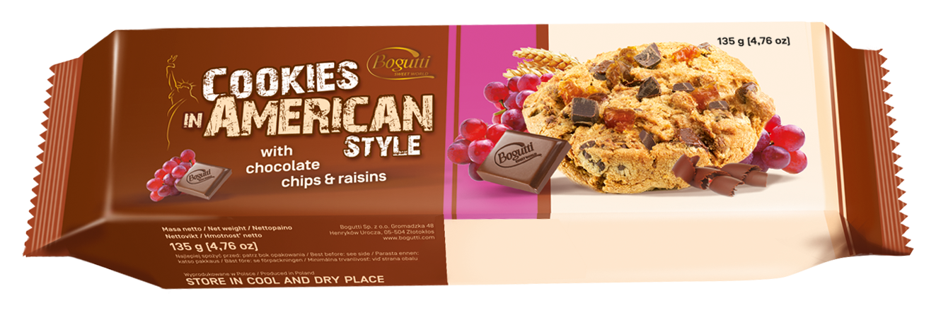 Cookies in American Style – كوكيز مقرمشة بالشوكولاتة والزبيب