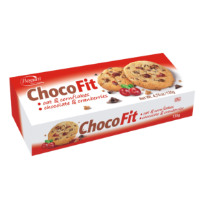 Choco Fit — Песочное печенье с овсяными и кукурузными хлопьями, шоколадом и клюквой